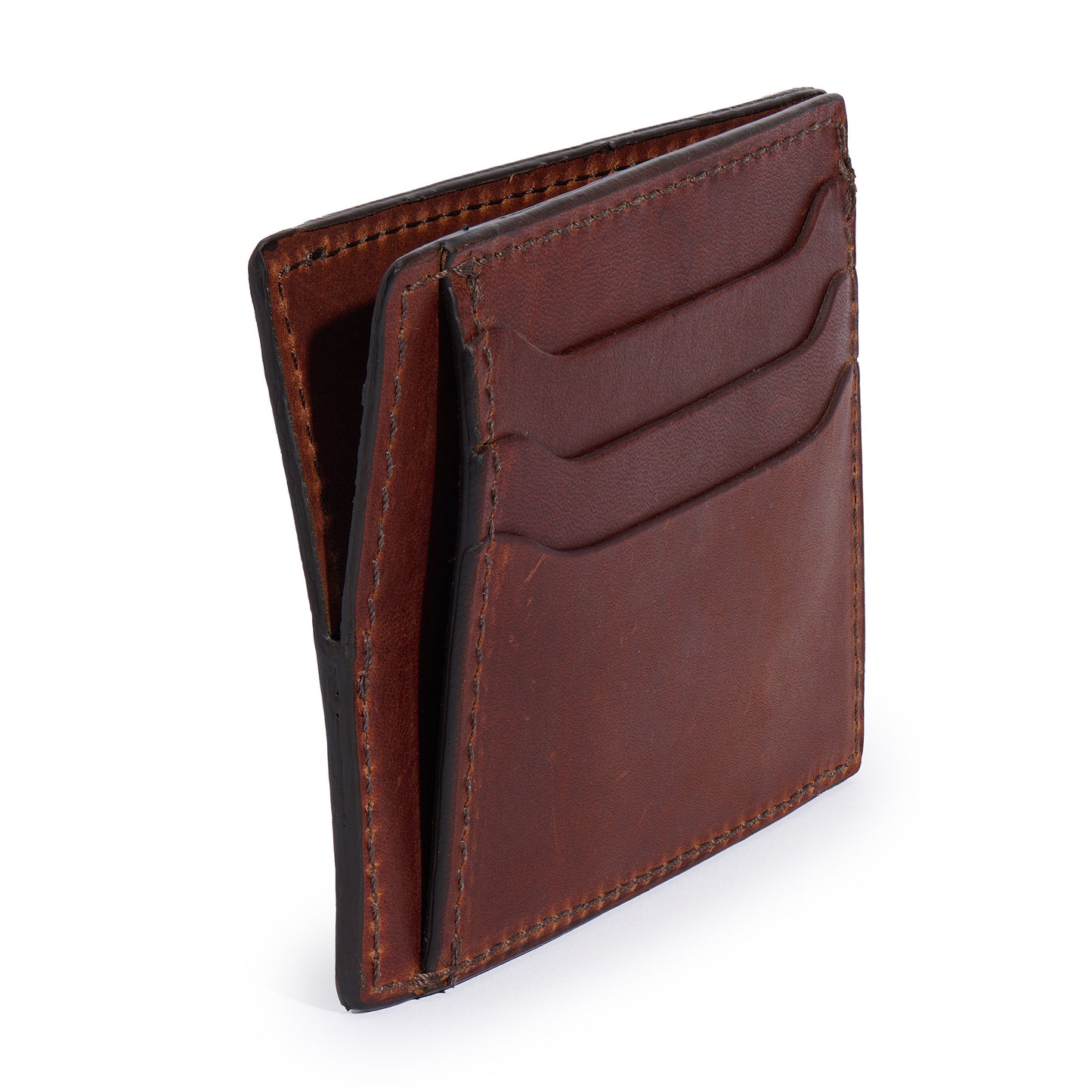 side view slim leather wallet vintage brown