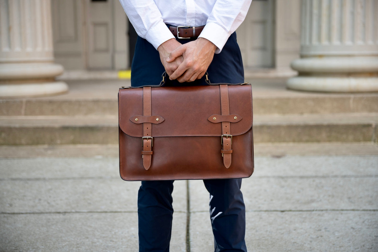 Esq. Briefcase by Jackson Wayne in full grain leather vintage brown