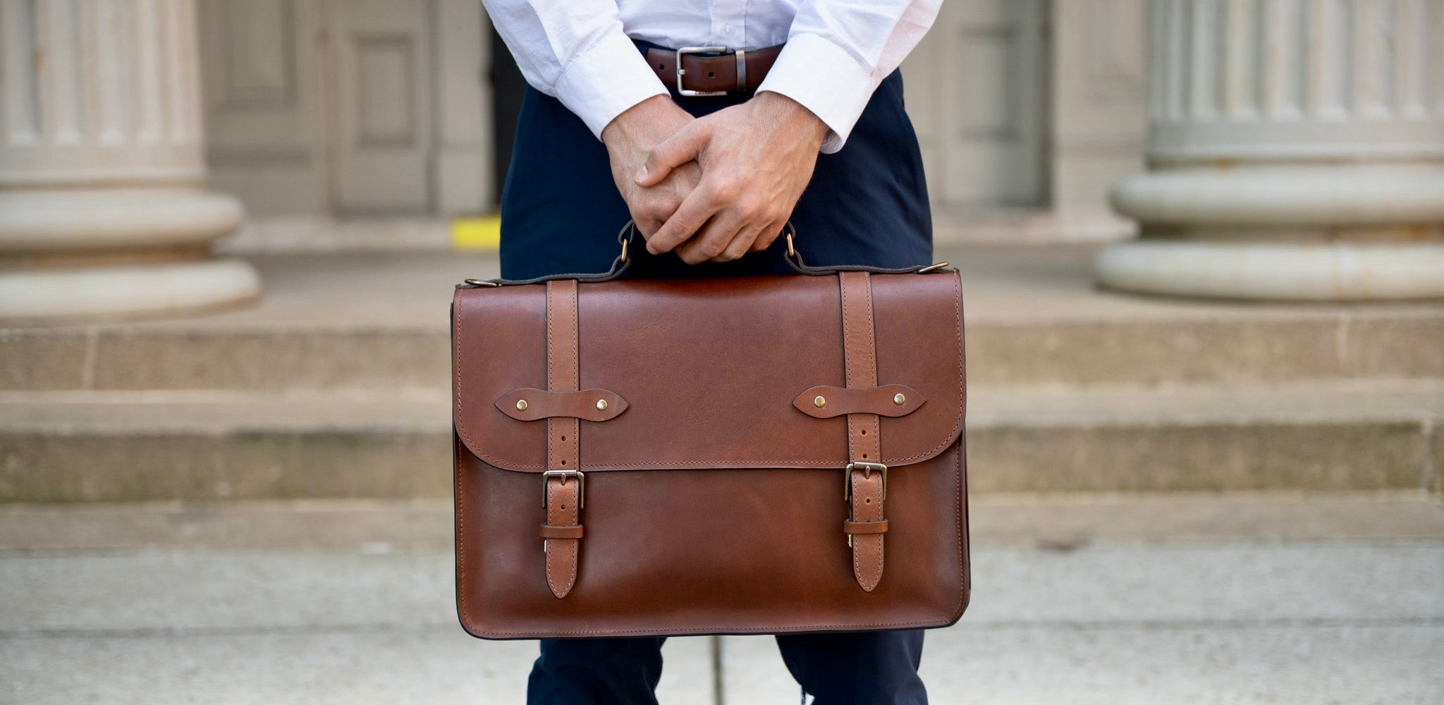 Jackson Wayne Esq. Briefcase in Vintage Brown Full Grain Leather - Banner Image