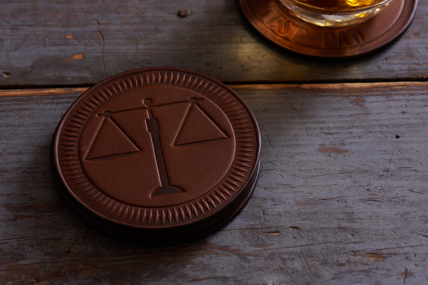 set of 4 lawyer coasters made of full grain leather wildwood brown color