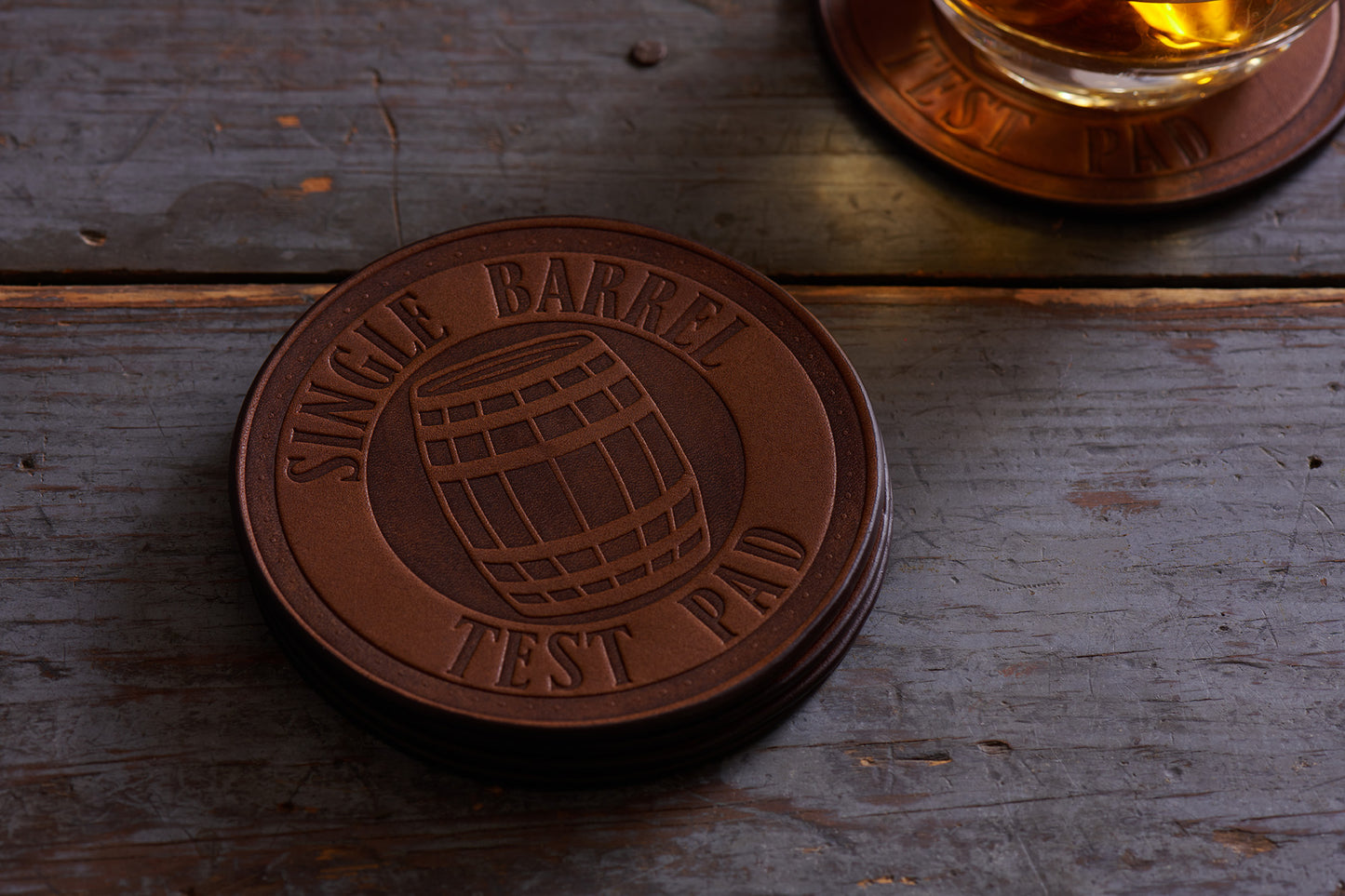 full grain leather coasters single barrel design set of 4 by Jackson Wayne