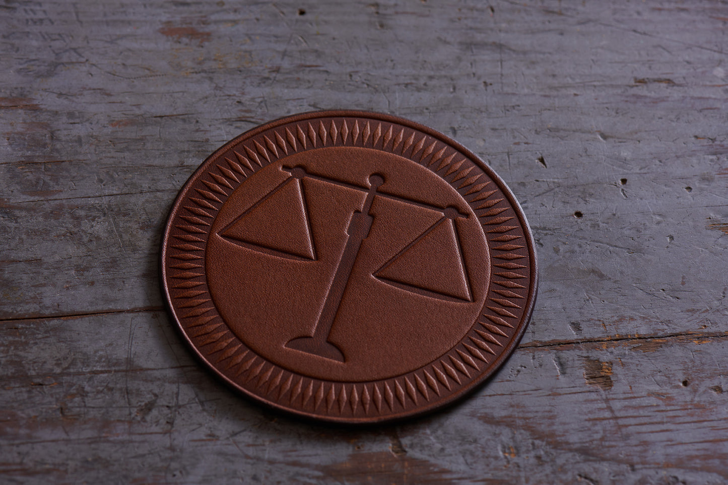 lawyer gift - scales of justice leather coasters set of 4 wildwood brown color leather