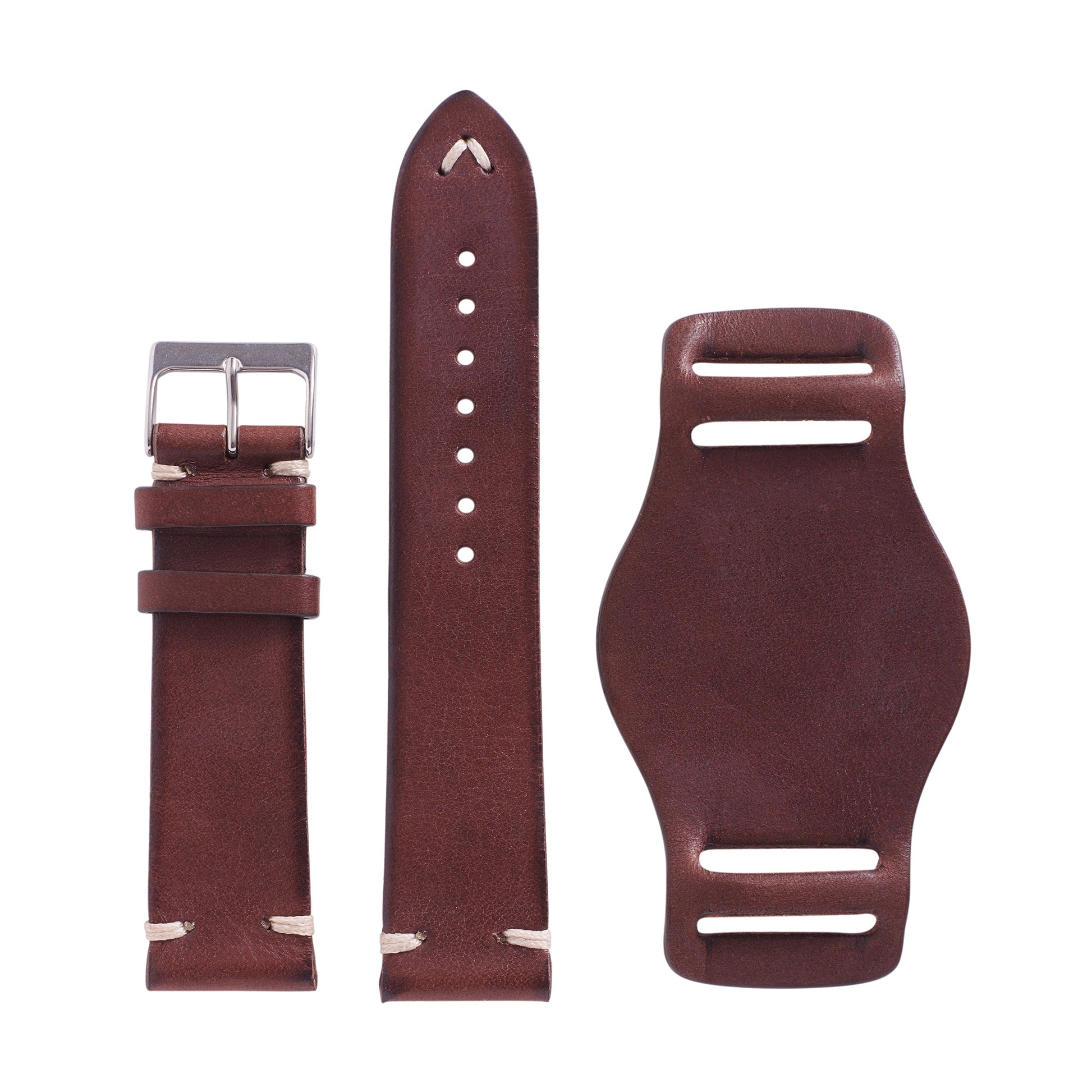 Italian leather watch strap with bund pad in vintage brown color by Jackson Wayne 