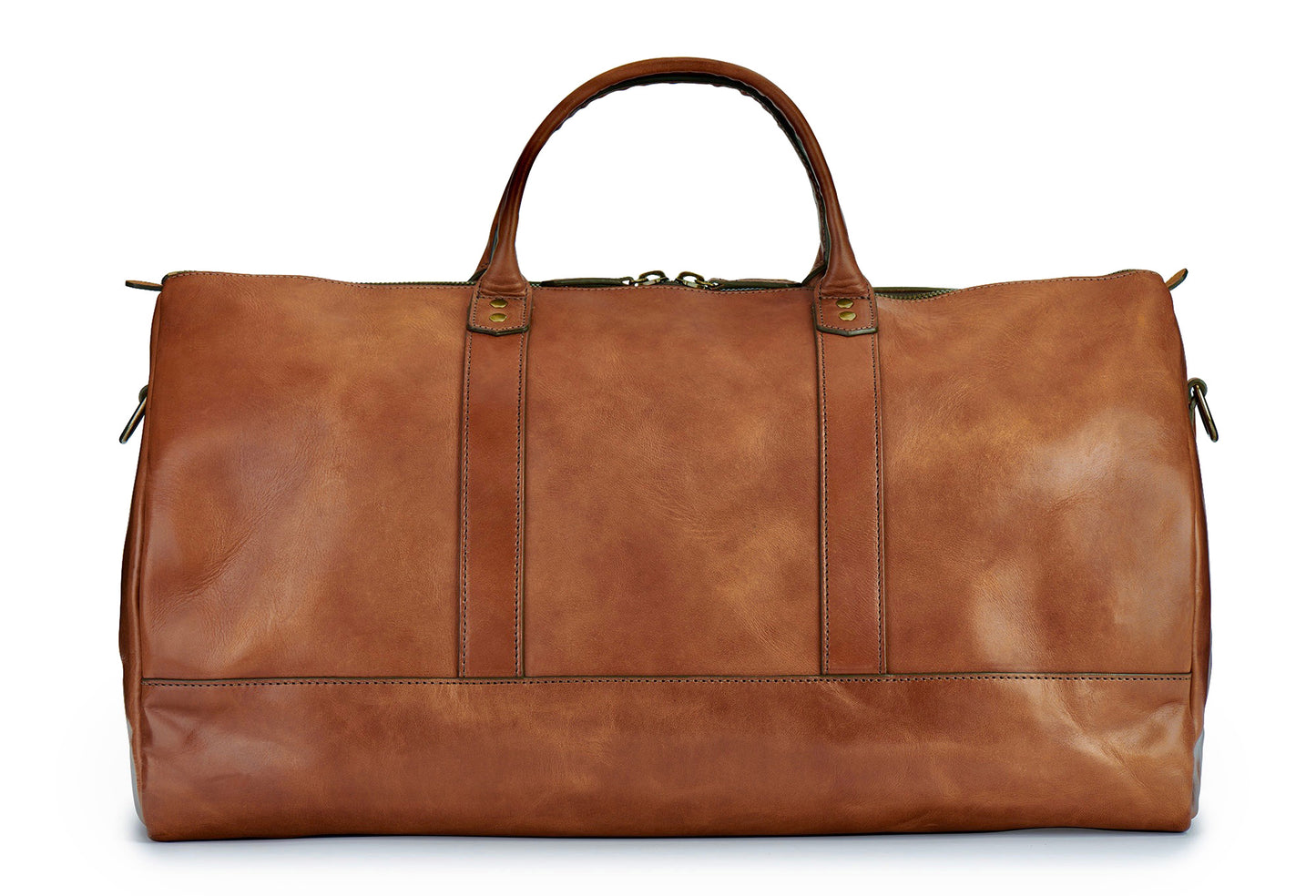Jackson Wayne full grain leather duffle bag in saddle tan front