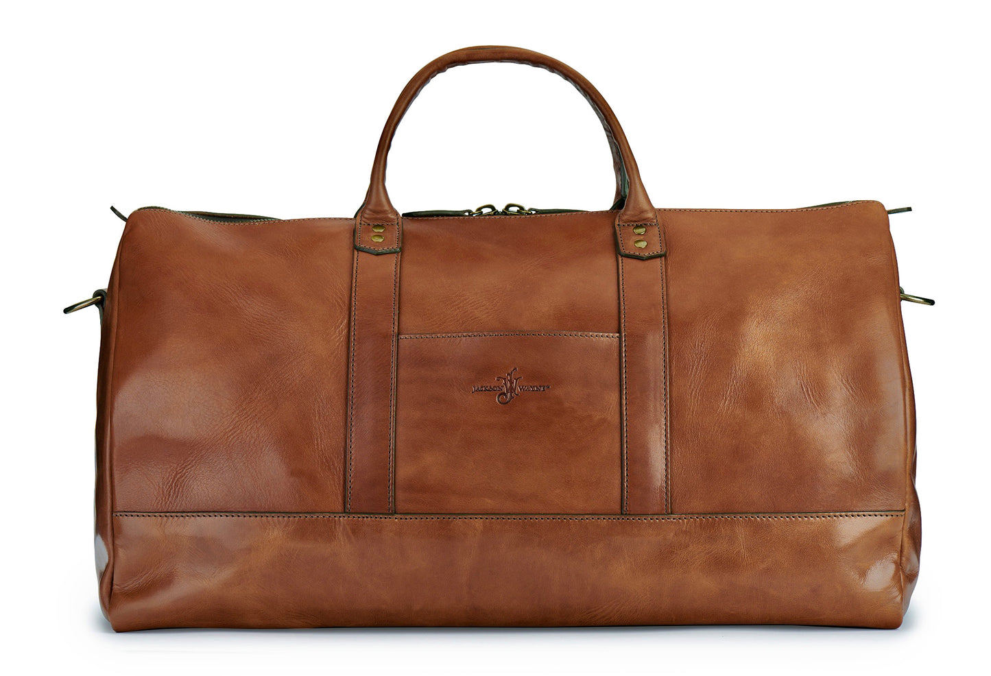 full grain leather duffle bag back in saddle tan by Jackson Wayne