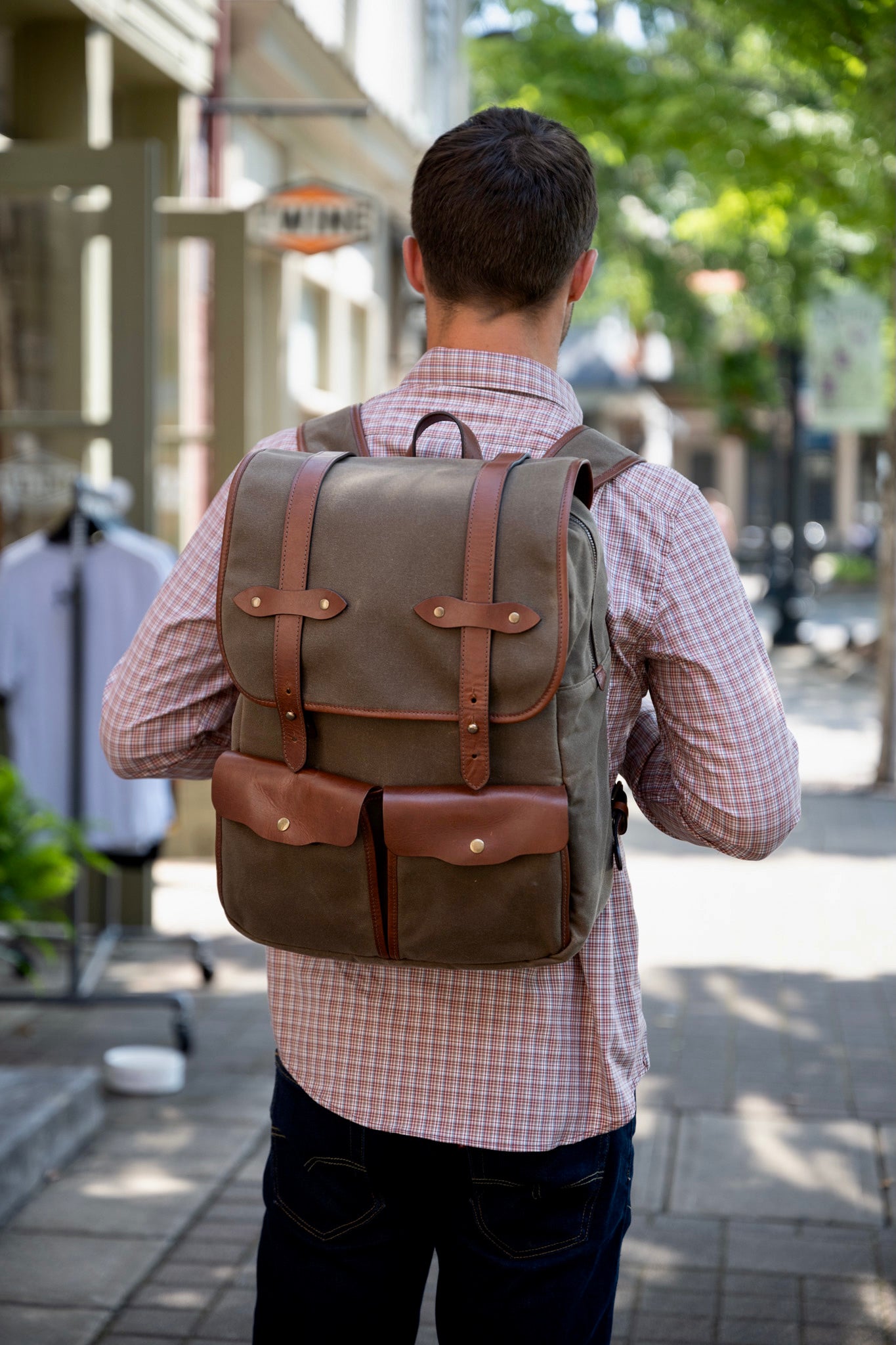 Jackson Wayne waxed canvas and leather backpack for men - full grain leather
