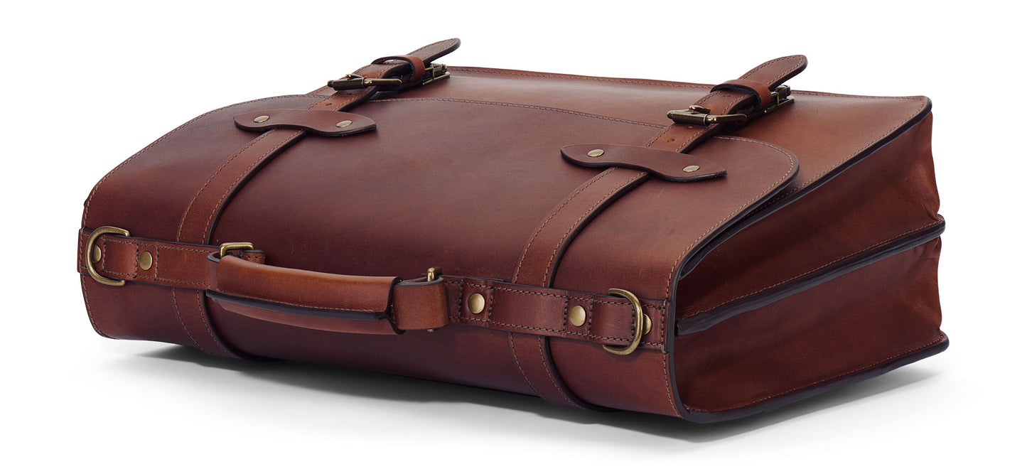 esq. briefcase top view vintage brown color