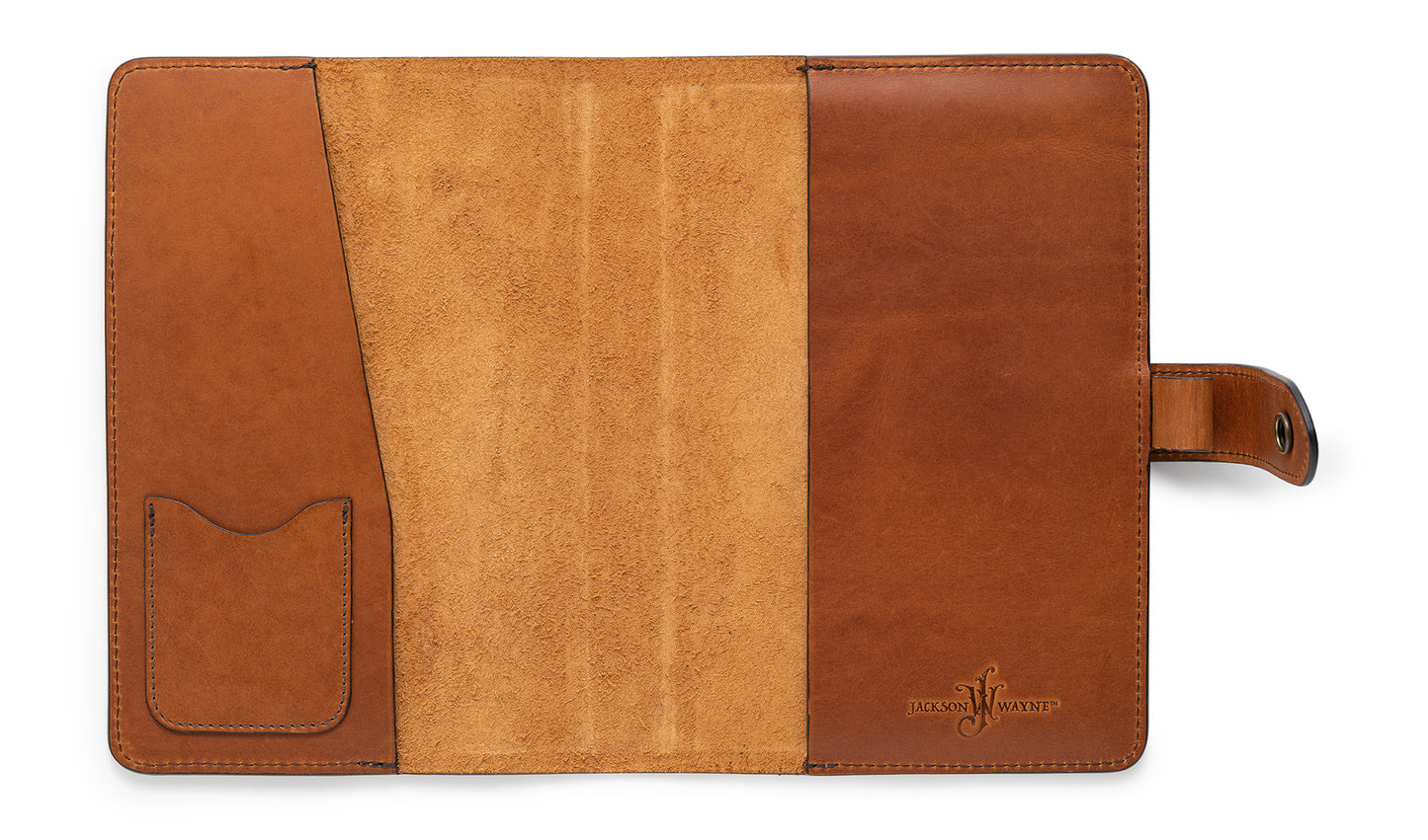 open empty leather planner cover that fits full focus planner by Michael Hyatt