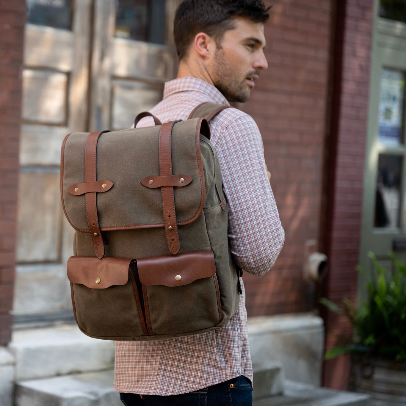 Founder's Backpack Full Grain Leather Heritage Waxed Canvas