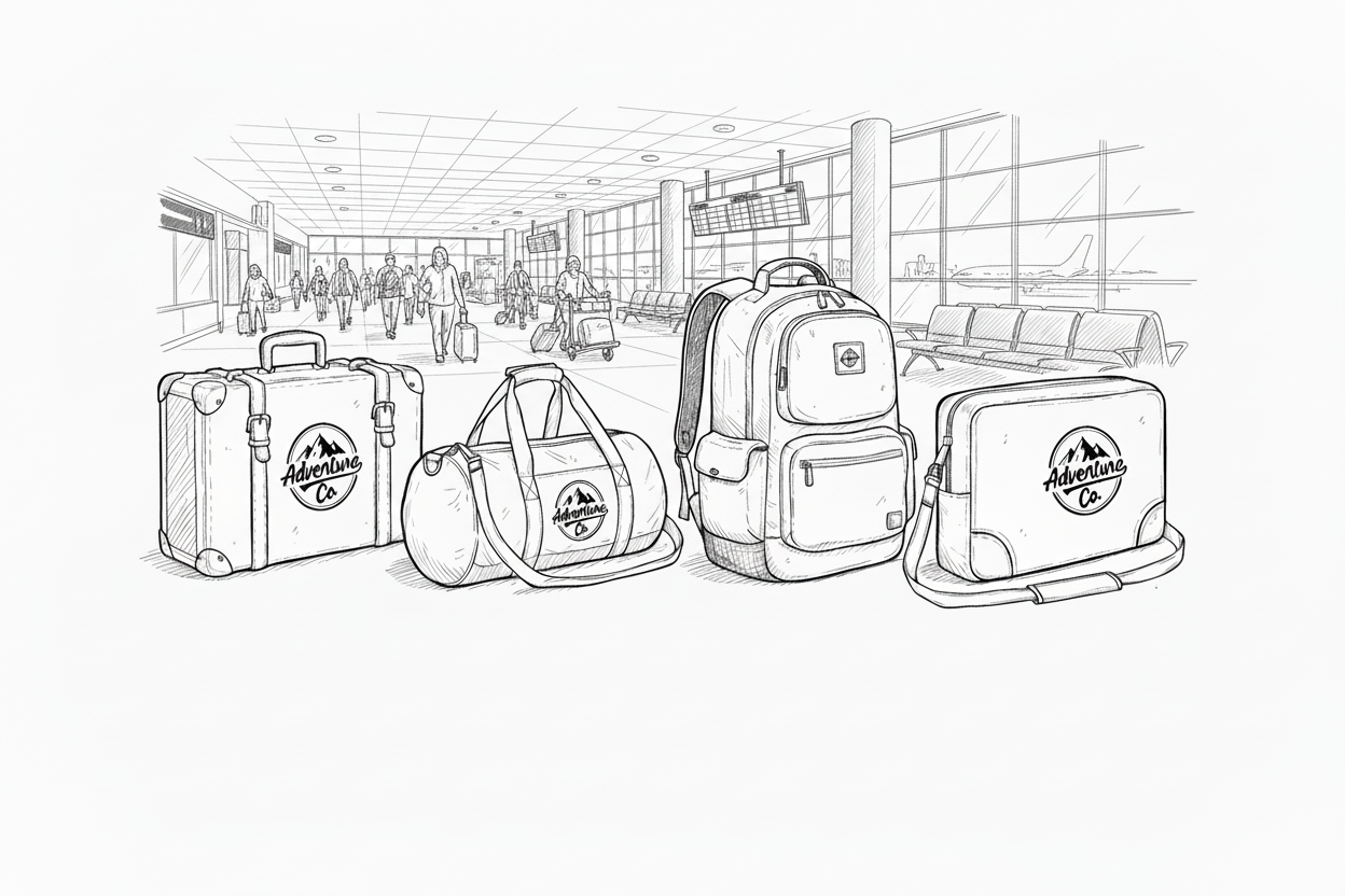 illustration of custom logo bags as branded merch promo products