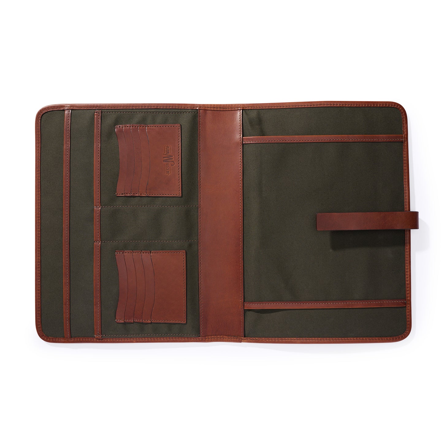 inside full grain leather portfolio ambidextrous orientation for right or left handed - vintage brown leather