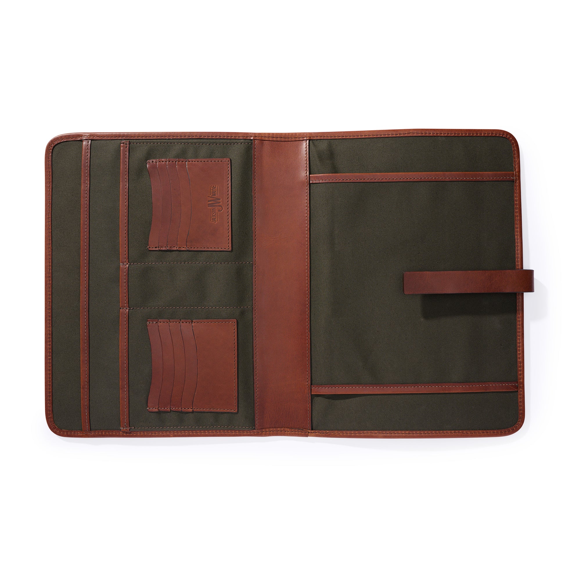 inside full grain leather portfolio ambidextrous orientation for right or left handed - vintage brown leather