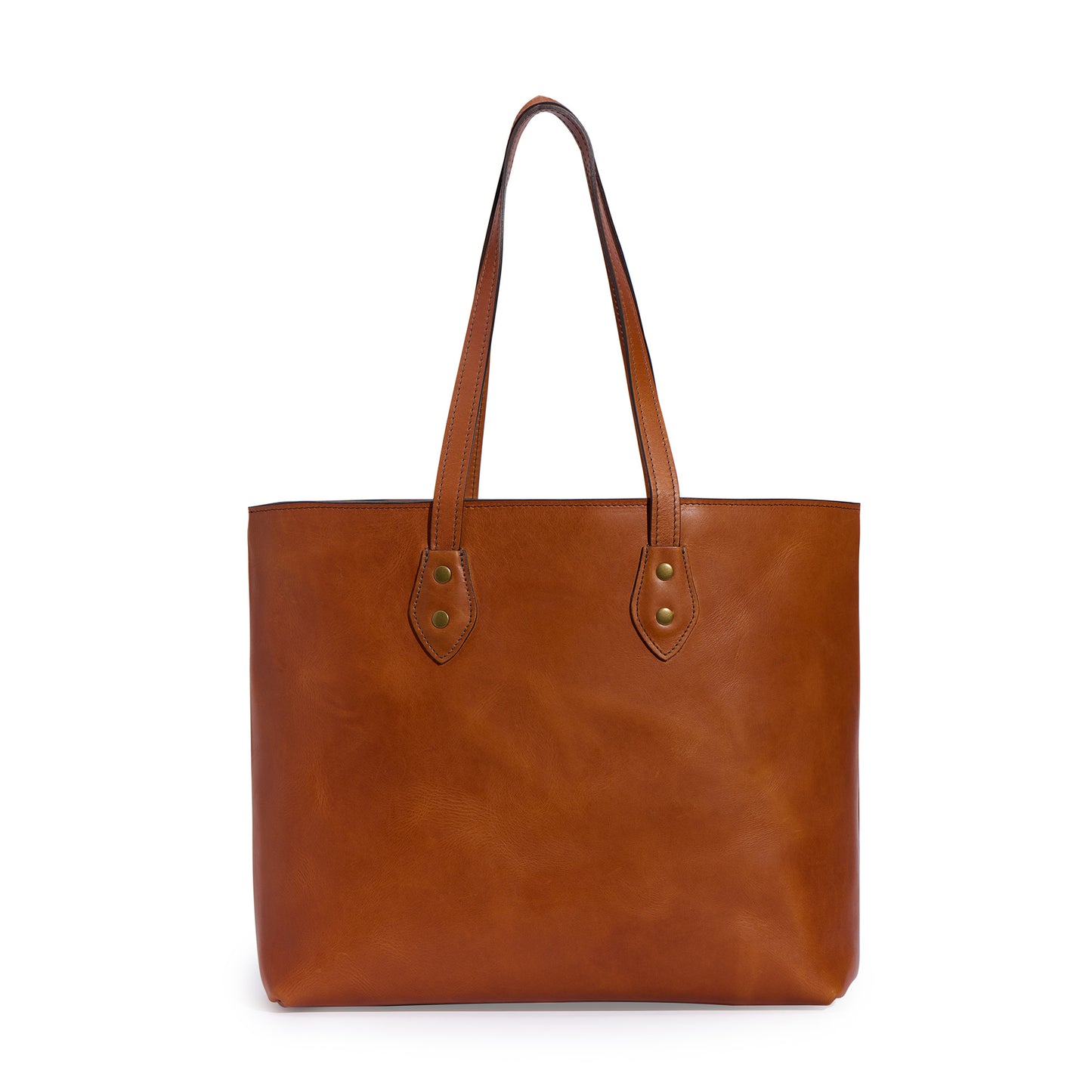 full grain leather tote bag in saddle tan color by Jackson Wayne - front 