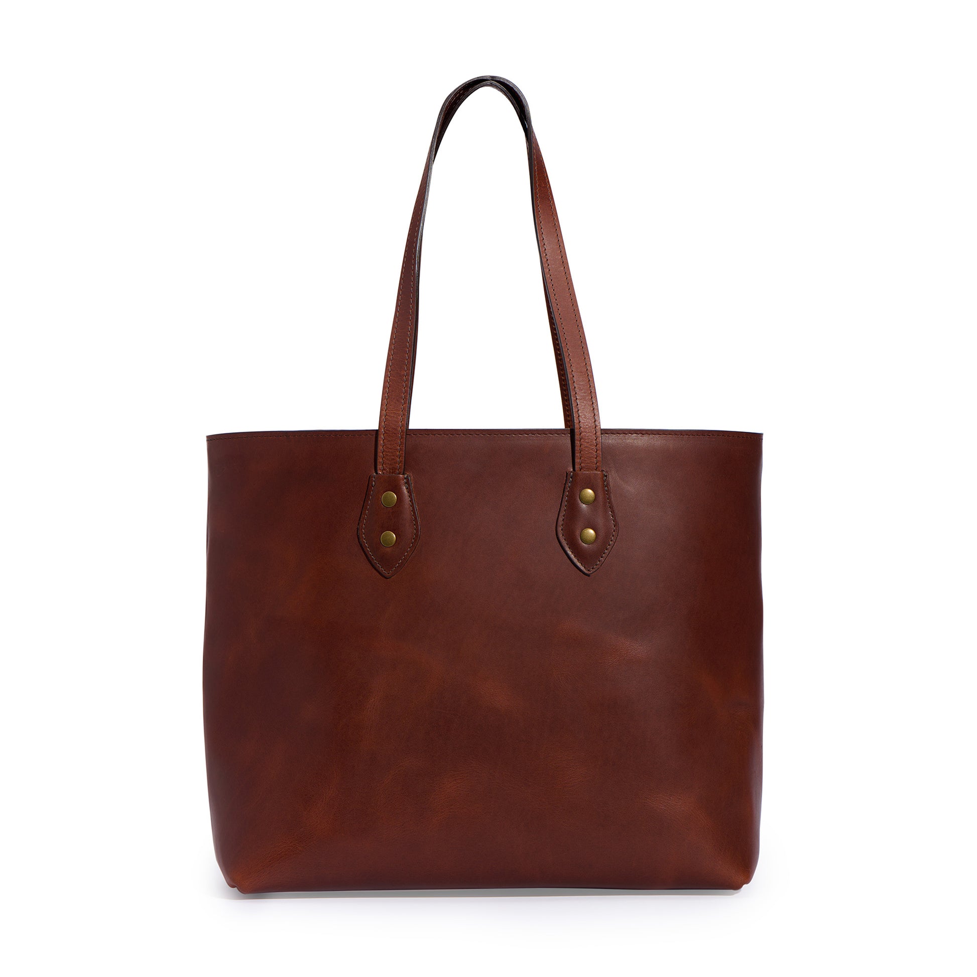full grain leather tote bag in vintage brown color by Jackson Wayne - front