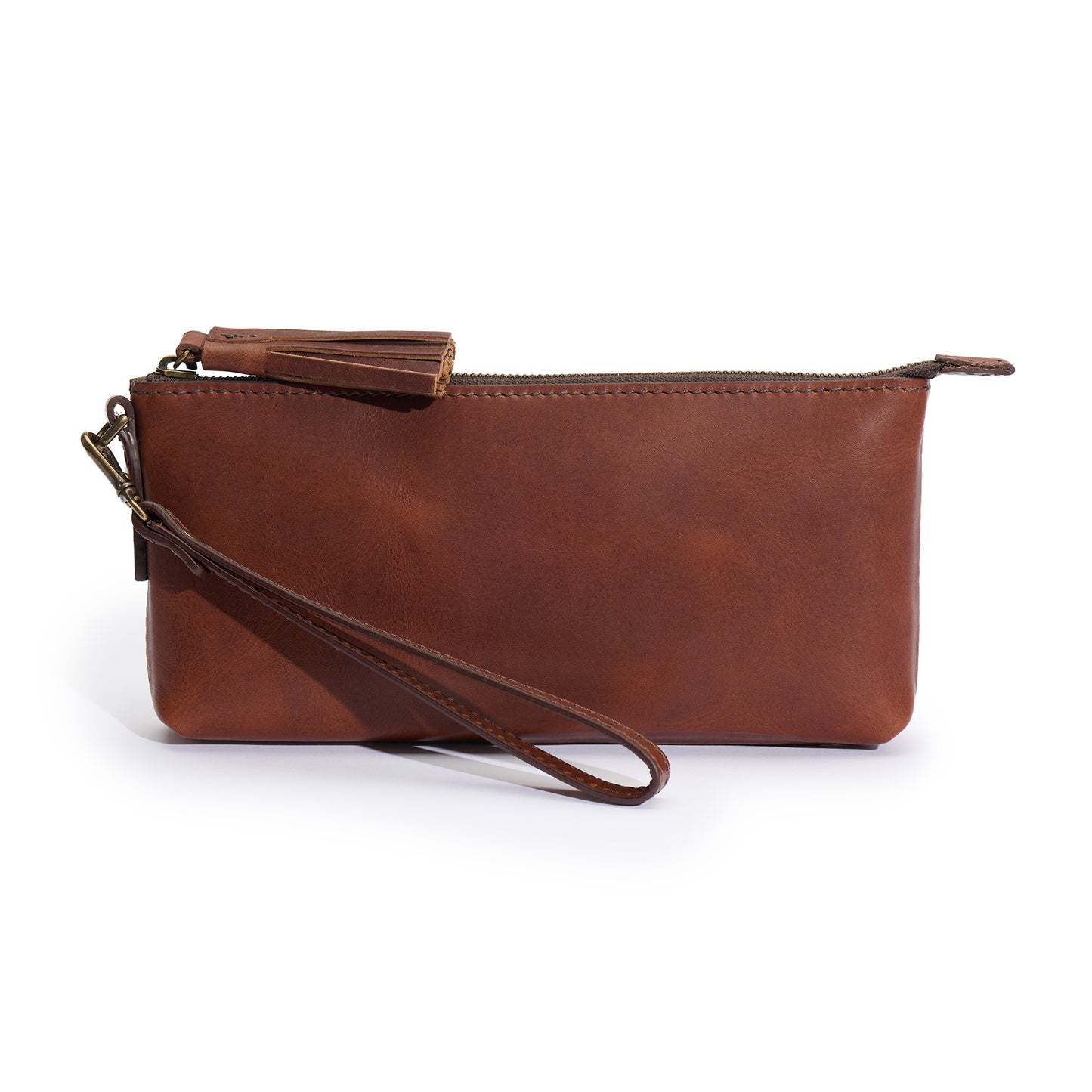 broadway wristlet made of full grain leather by Jackson Wayne in Vintage Brown color leather