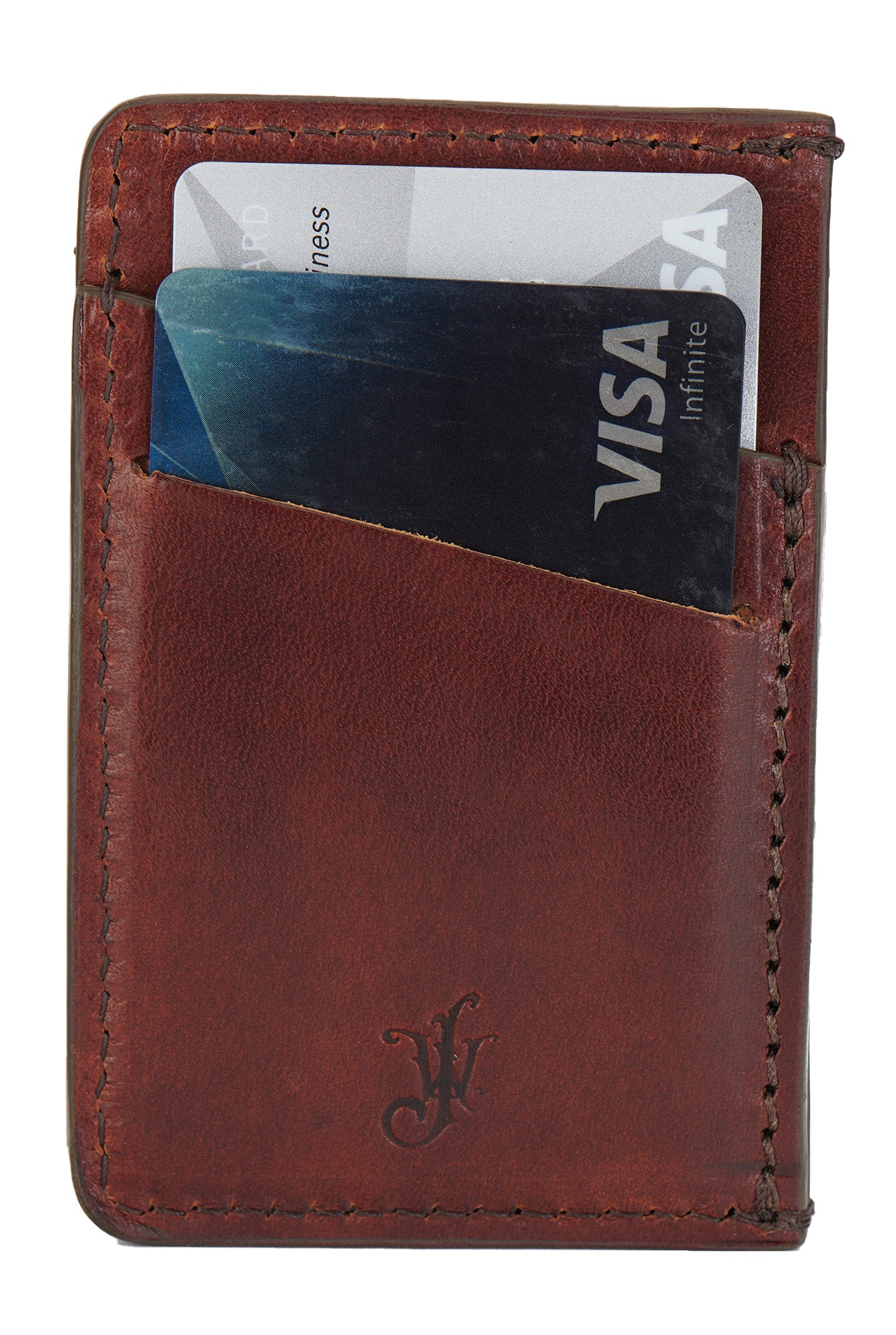 front pocket minimalist wallet in vegetable tanned full grain leather by Jackson Wayne vintage brown color