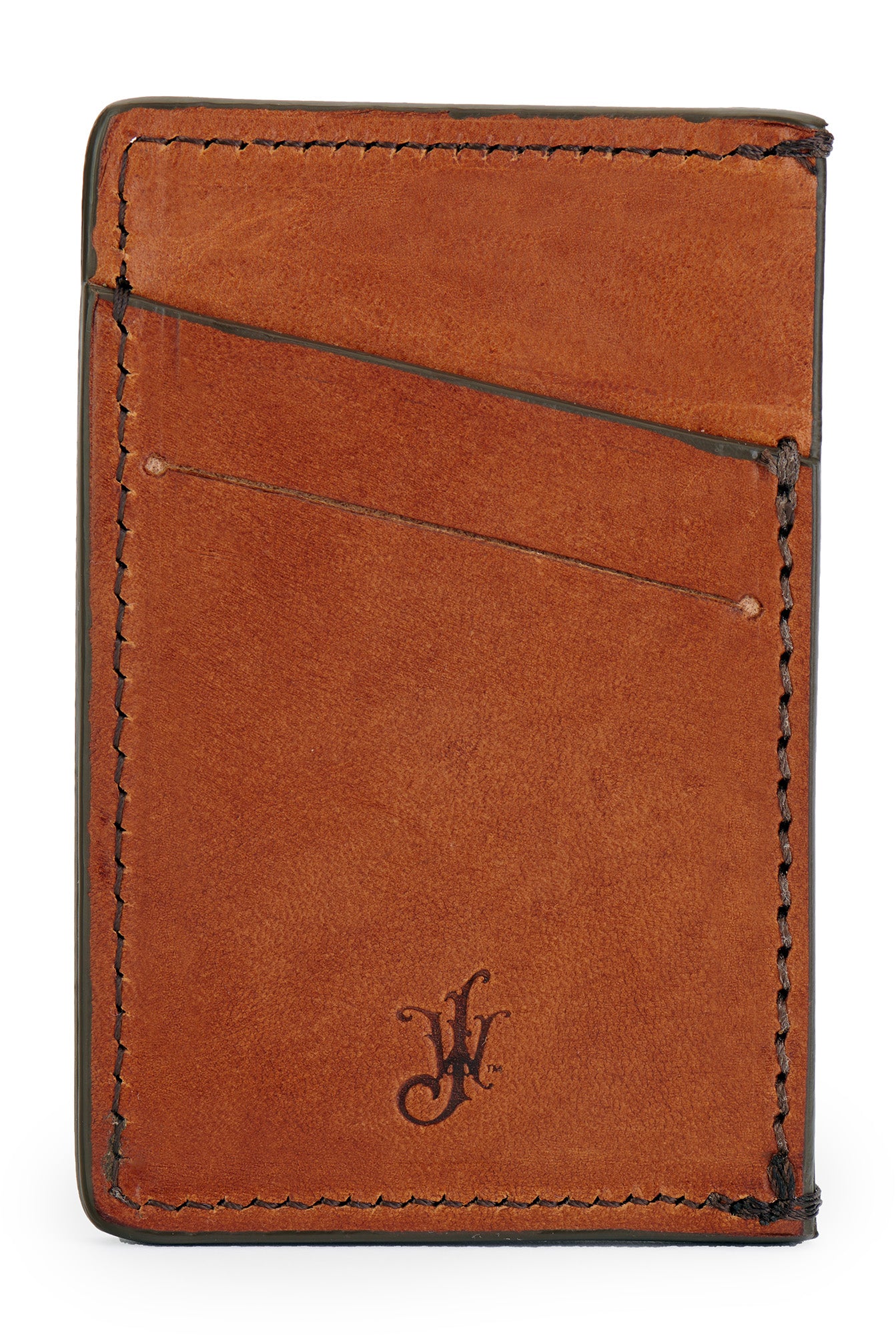 vegetable tanned bridle leather minimalist wallet back empty pictured in saddle tan