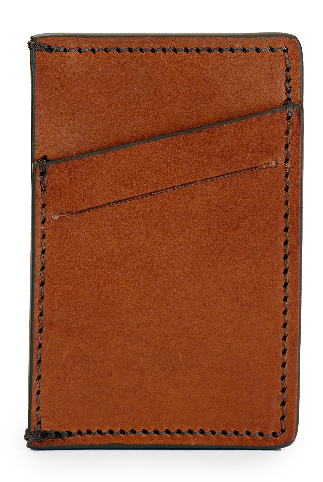 full grain leather minimalist wallet front empty pictured in saddle tan