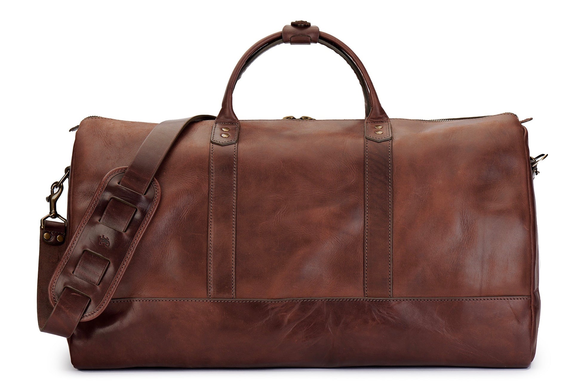 main featured image of Jackson Wayne Big Sur full grain vegetable tanned leather duffle bag in vintage brown