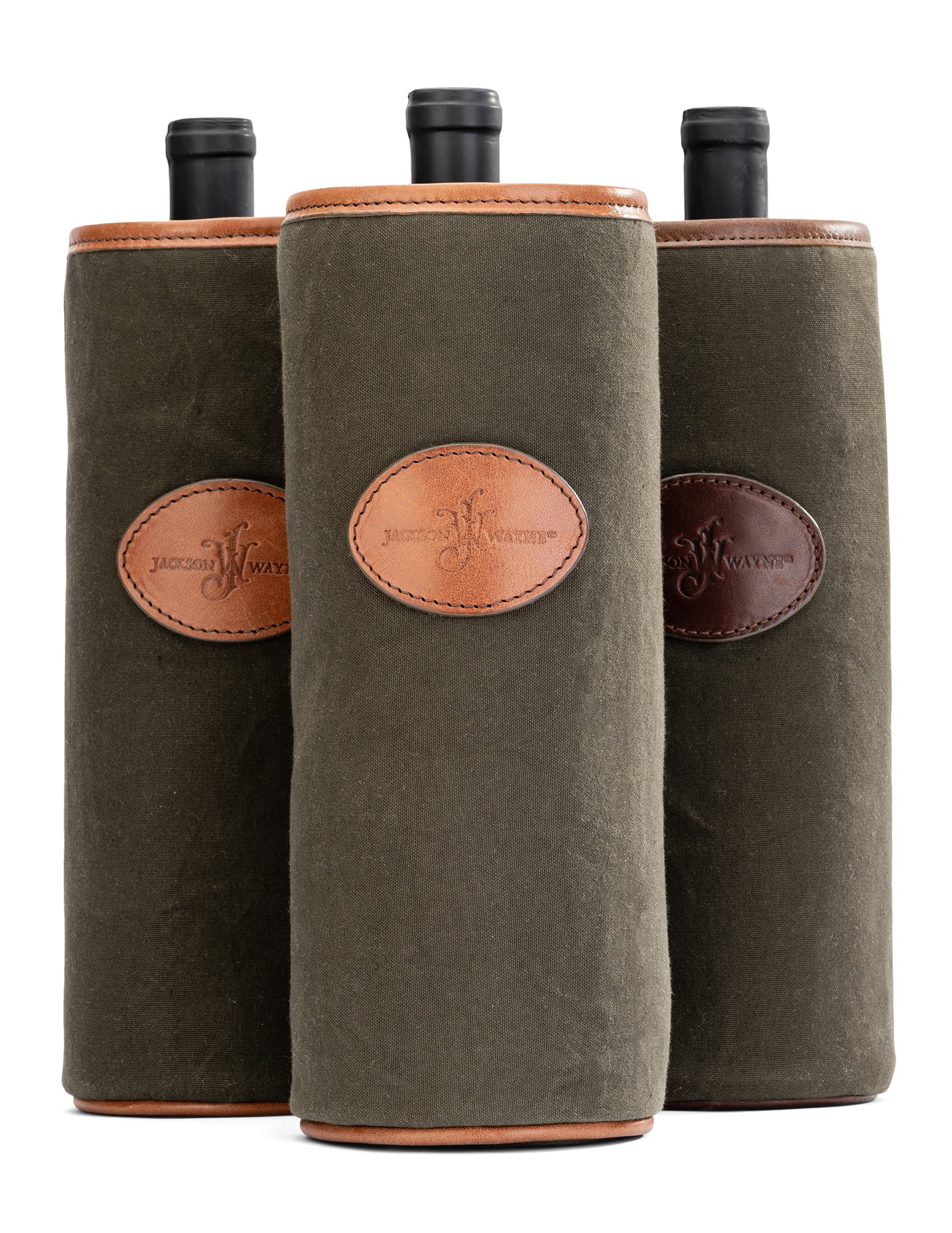 wine & spirit gift bottle holder made of full grain leather and canvas by Jackson Wayne