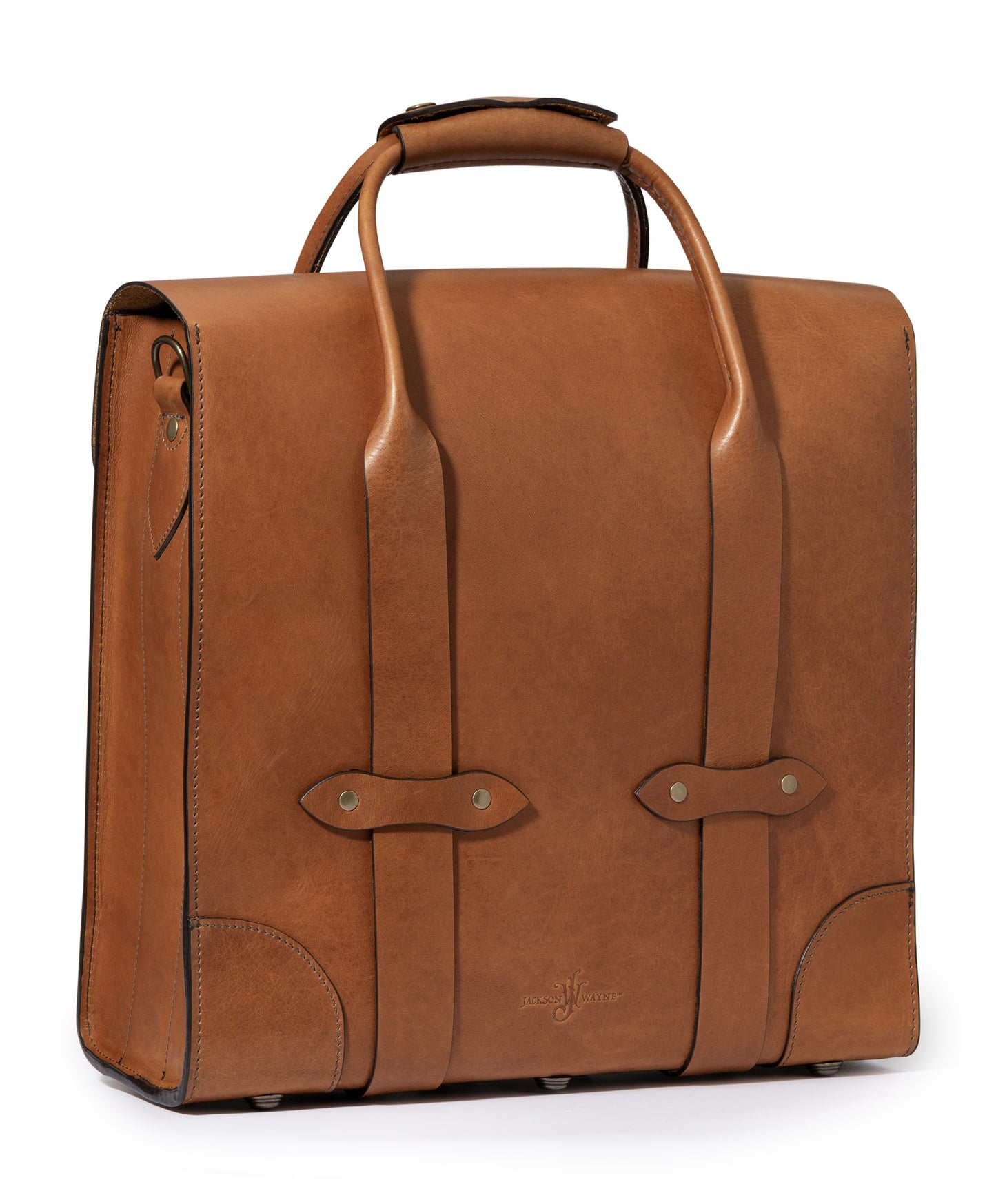 back of bourbon bag - pictured in saddle tan full grain leather