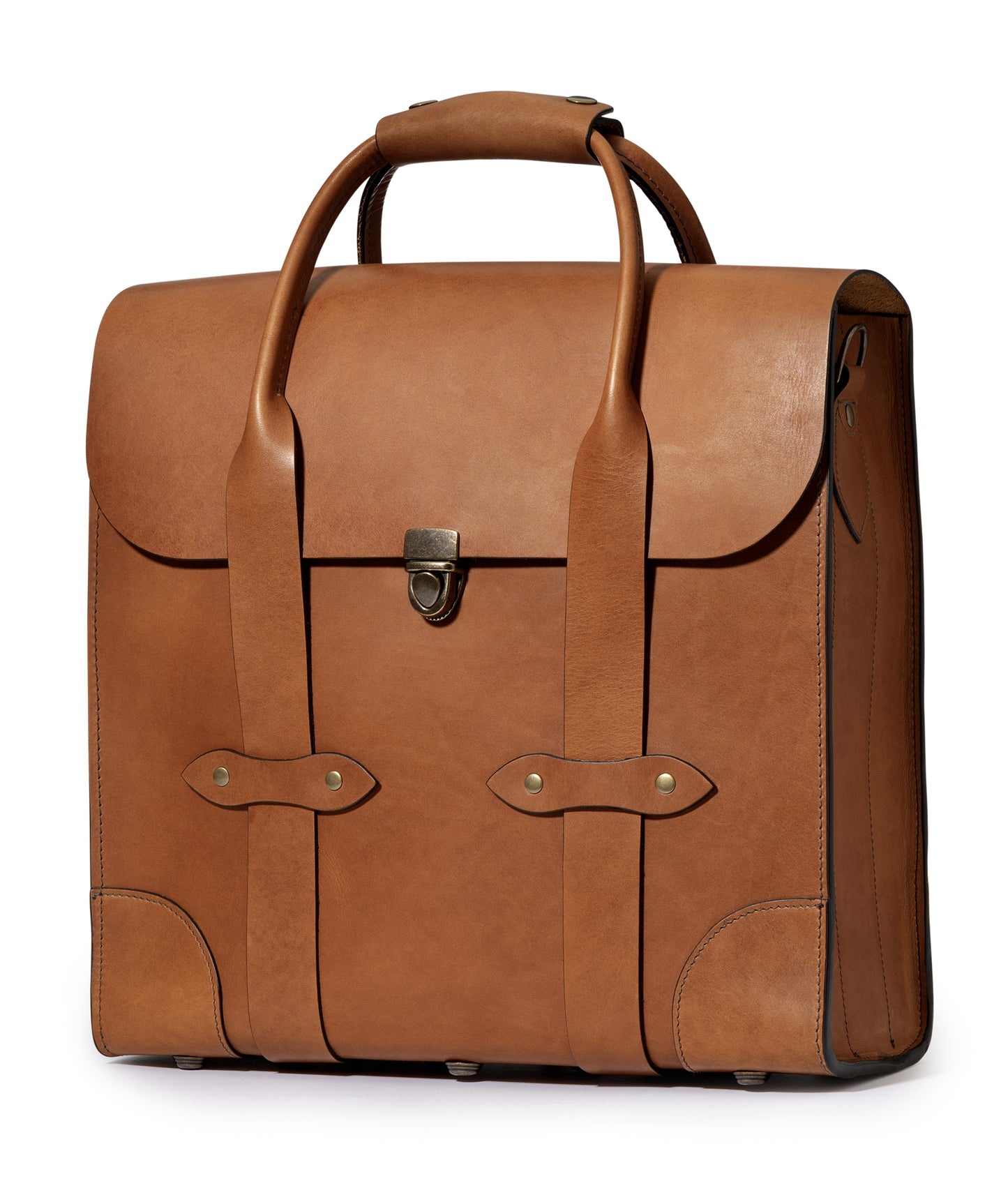 full grain leather bourbon bag in saddle tan leather front angle