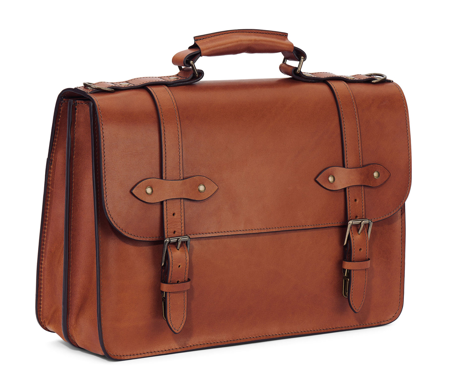 leather lawyers litigator briefcase made of full grain leather in saddle tan color