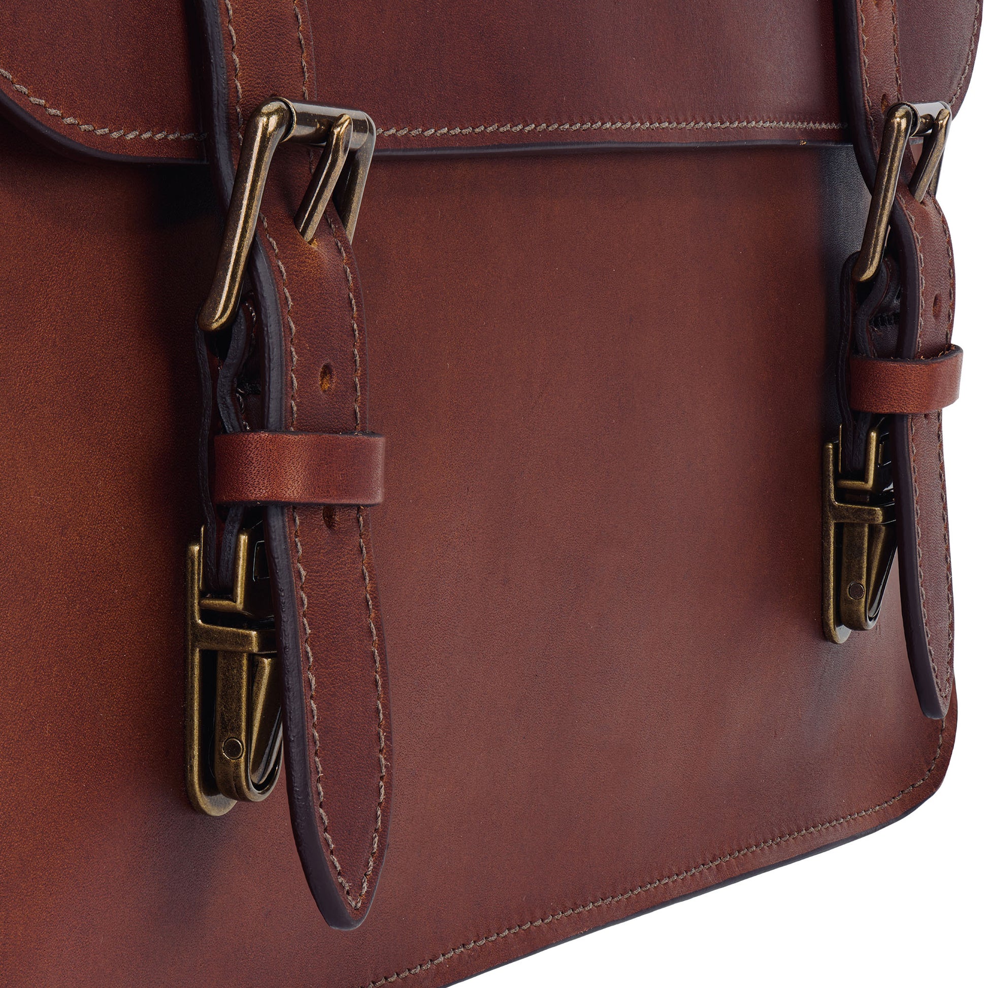 hidden tuck locks on esq. briefcase by Jackson Wayne for easy open/close pictured in vintage brown leather color