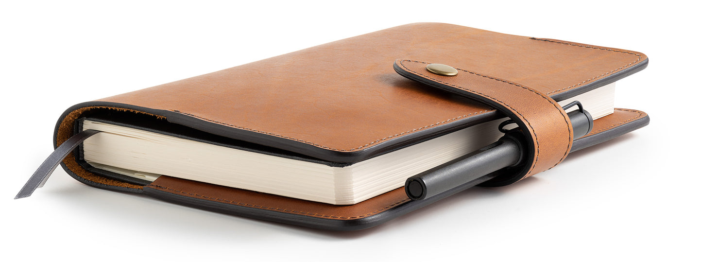full grain leather planner cover to fit full focus planner in saddle tan leather