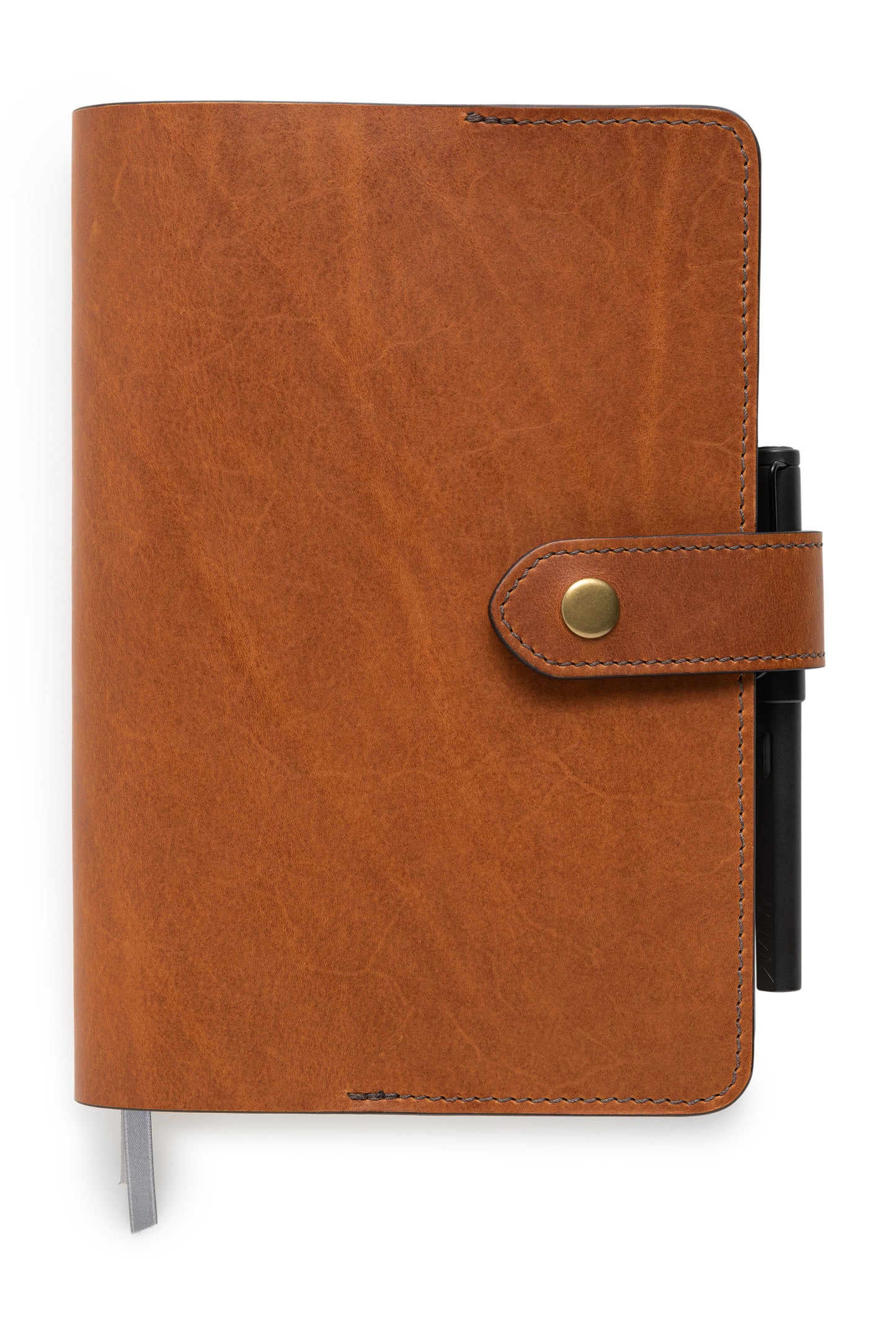 full grain leather planner cover to fit full focus planner by Michael Hyatt in saddle tan front