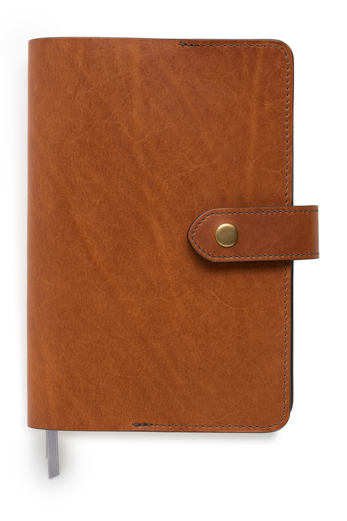 full grain leather planner cover to fit full focus planner by Michael Hyatt in saddle tan front without pen
