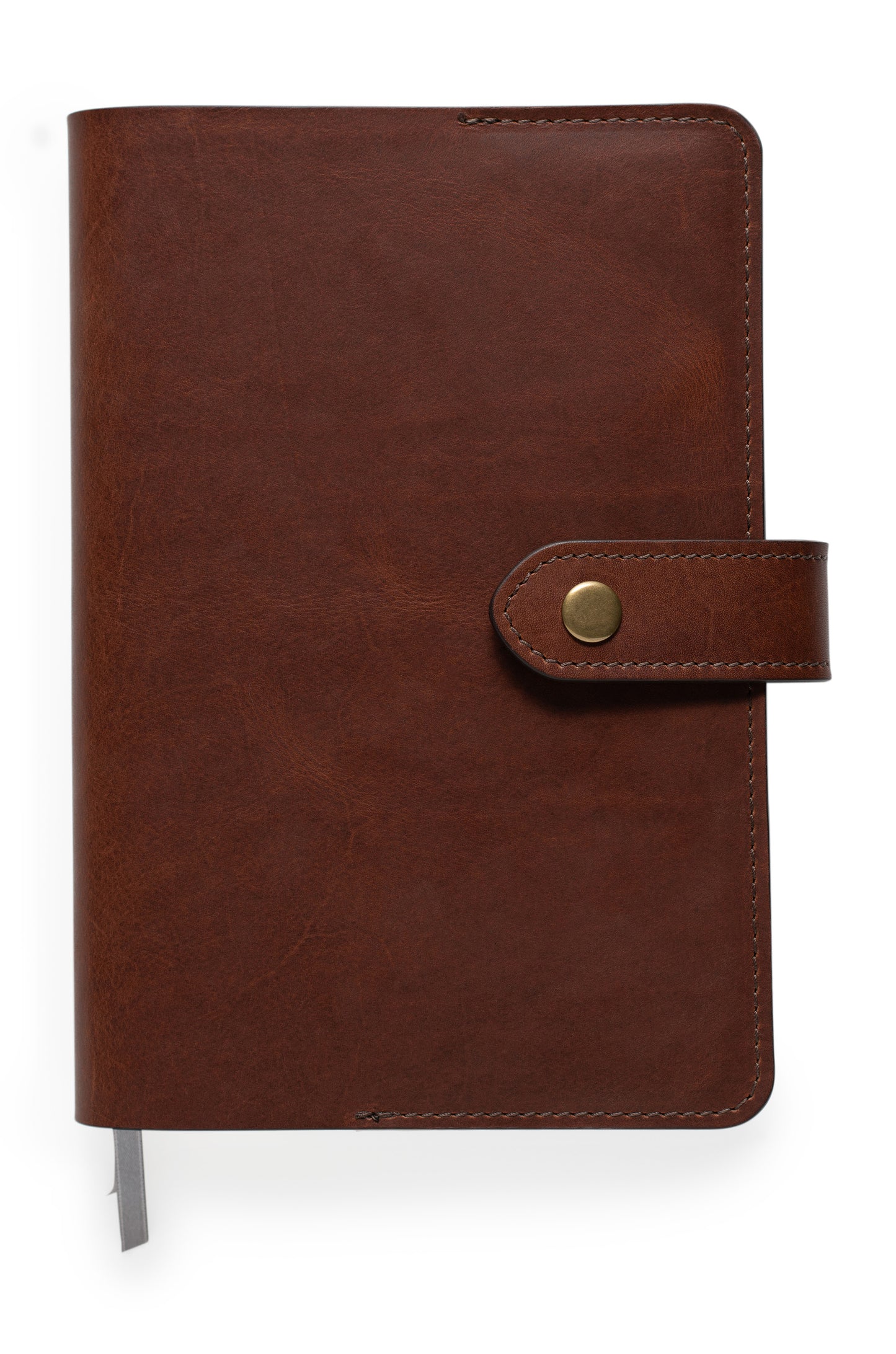 full grain leather planner cover designed to fit full focus planner by Michael Hyatt in vintage brown leather with snap closure