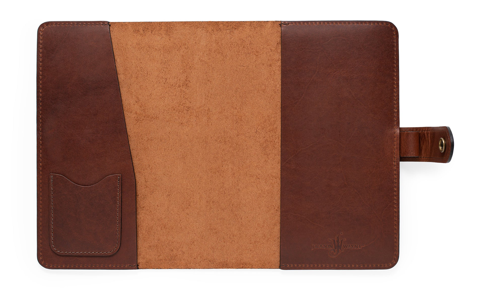 full grain leather planner cover to fit full focus planner by Michael Hyatt in vintage brown, open inside empty