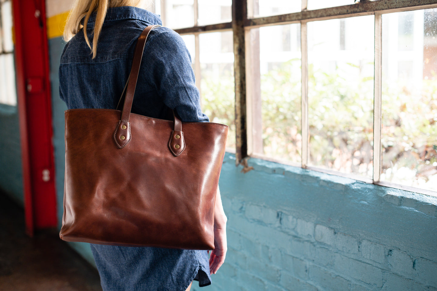 Franklin Market Tote Bag by Jackson Wayne - full grain leather with canvas lining